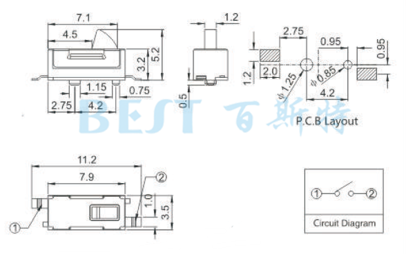 微動開關TC-TS11參考圖紙 微動開關TC-TS11參考圖紙
