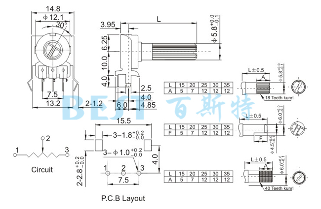 電位器WH121-1帶支架參考圖紙 電位器WH121-1帶支架參考圖紙